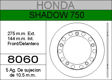DISCO FRENO HONDA 750 SHADOW....HIERRO.DEL..HD8060